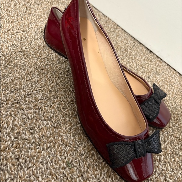 Kate Spade Patent Leather Ballet Burgandy with a Black Bow - Picture 5 of 9